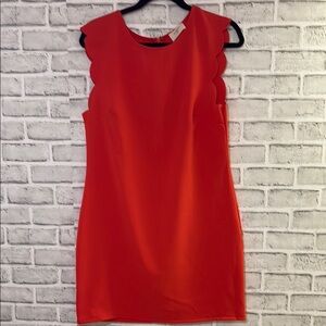 Everly Dress size large Sheath Orange red Classic Scallop Sleeve Zip